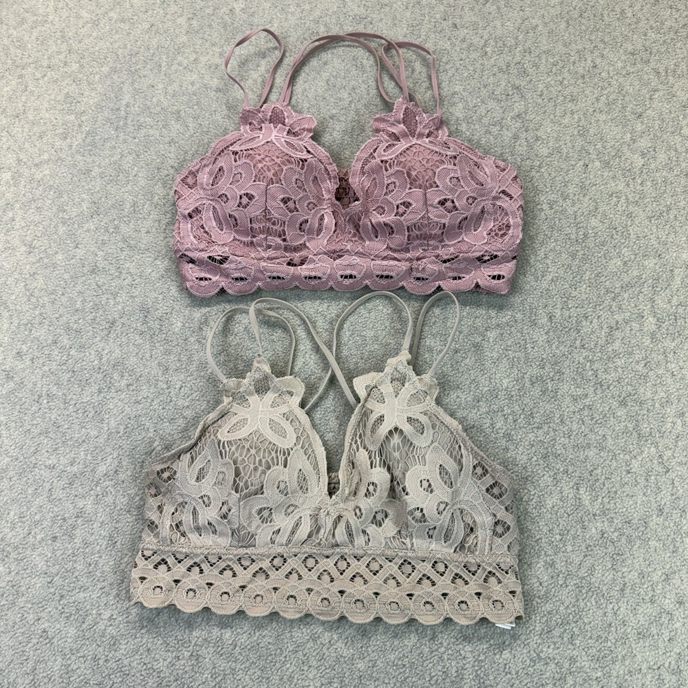 Wishlist Floral Lace Bralette Lot of 2 Pink Gray Strappy Size M